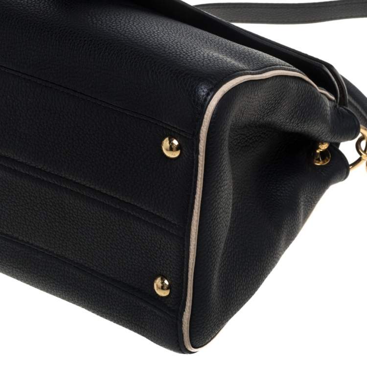 Pre Owned Louis Vuitton Black Leather and Monogram Canvas Double V Bag