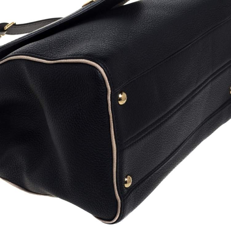 Pre Owned Louis Vuitton Black Leather and Monogram Canvas Double V Bag