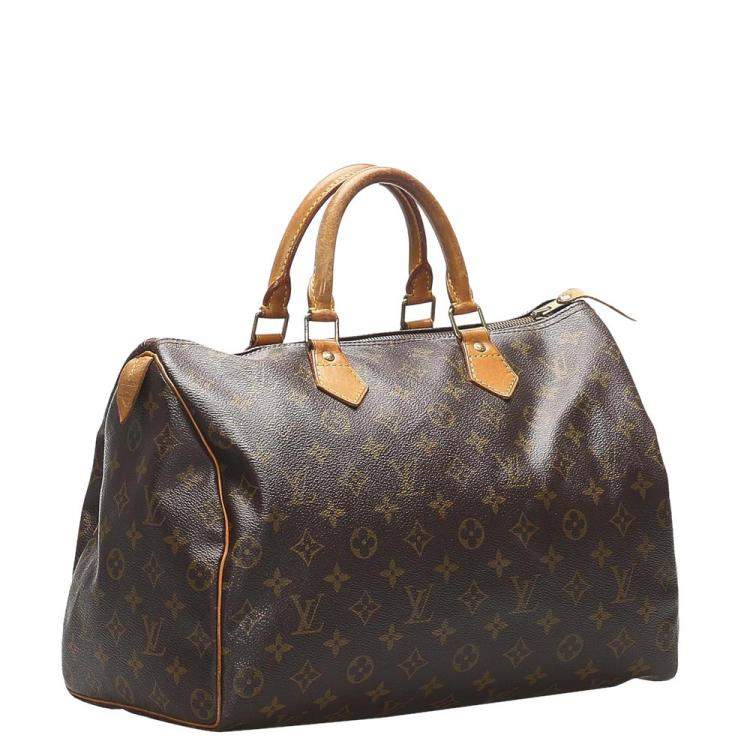 Louis Vuitton Speedy 35 Monogram Canvas Satchel Bag Brown