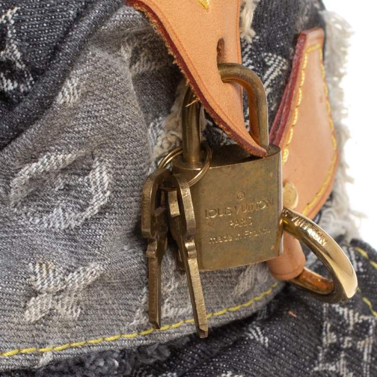 Pre Owned Louis Vuitton Black Monogram Denim Limited Edition Patchwork Speedy Bag