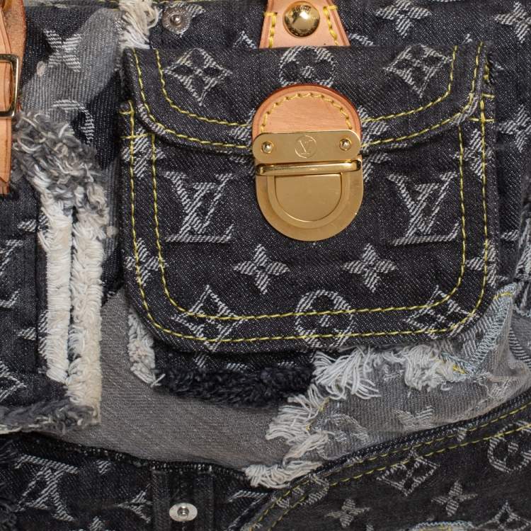 Pre Owned Louis Vuitton Black Monogram Denim Limited Edition Patchwork Speedy Bag