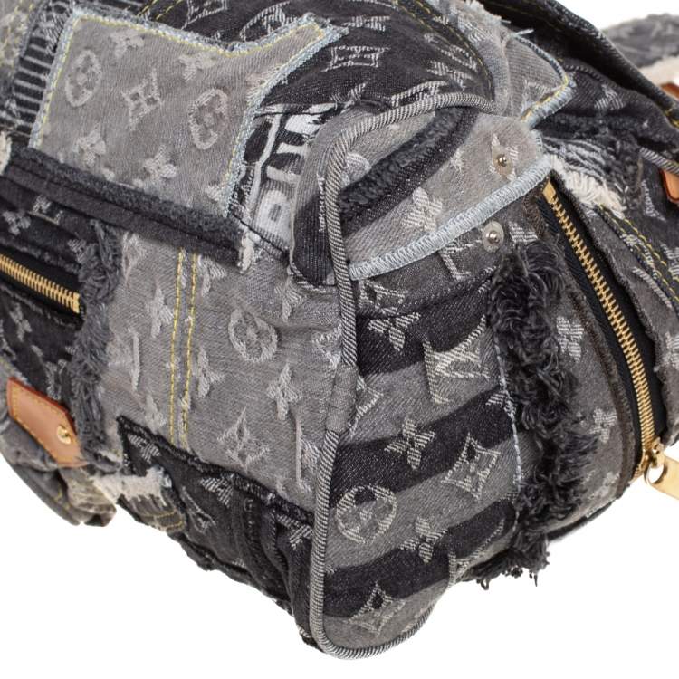 Pre Owned Louis Vuitton Black Monogram Denim Limited Edition Patchwork Speedy Bag