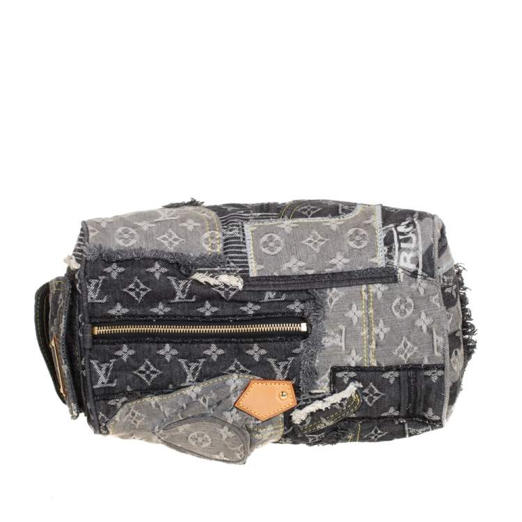 Pre Owned Louis Vuitton Black Monogram Denim Limited Edition Patchwork Speedy Bag
