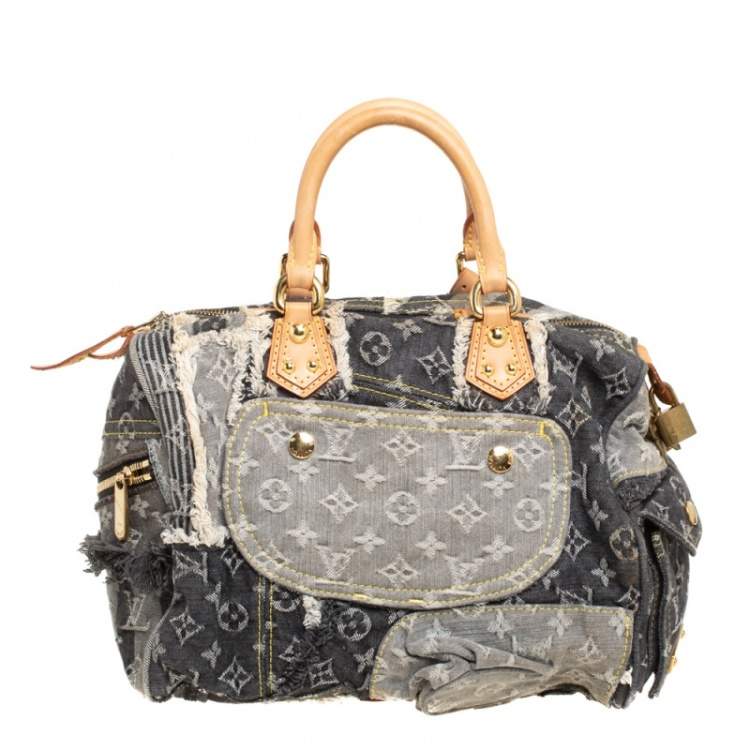 Pre Owned Louis Vuitton Black Monogram Denim Limited Edition Patchwork Speedy Bag