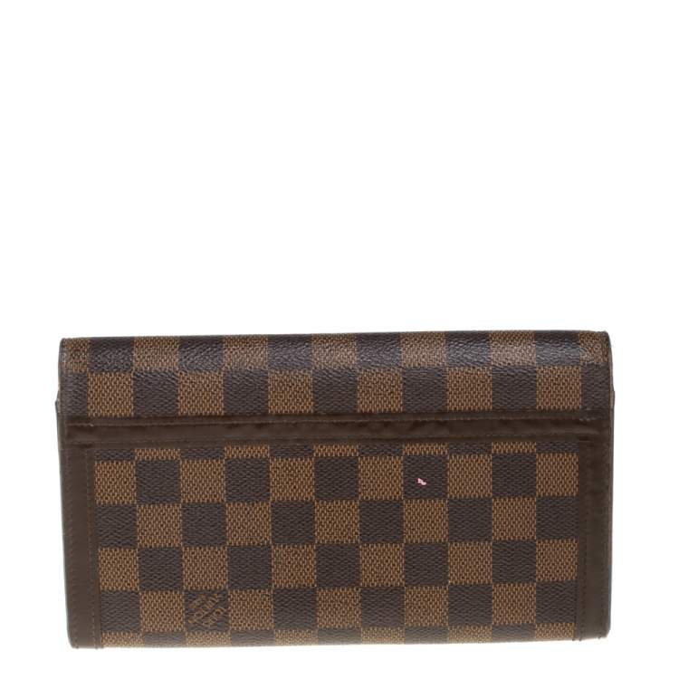 Pre Owned Louis Vuitton Damier Ebene Coated Canvas And Leather Venice Wallet