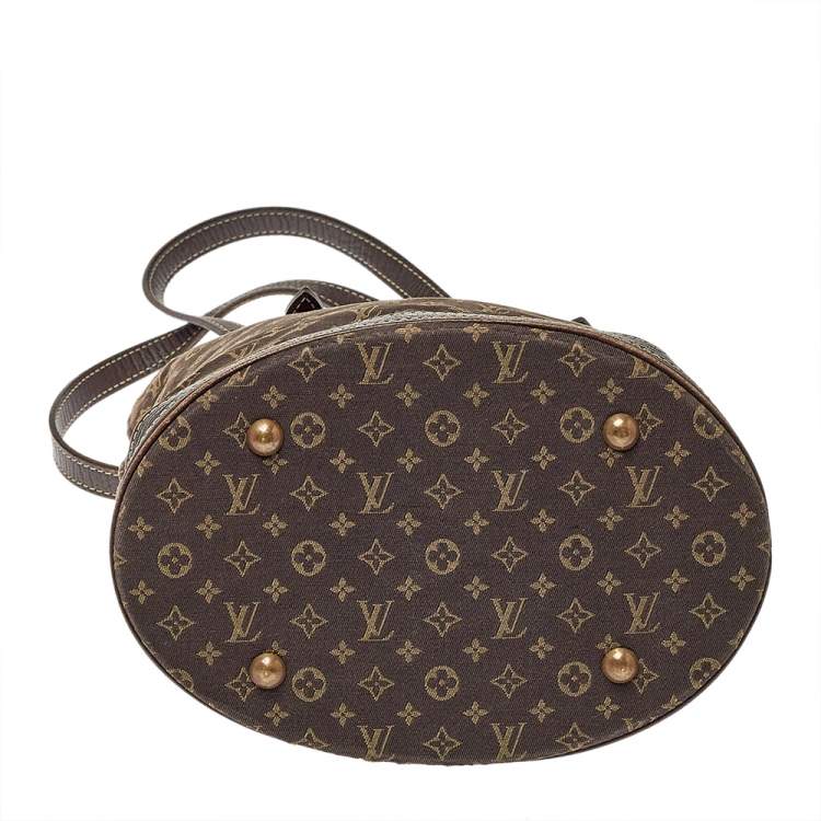 Pre Owned Louis Vuitton Ebene Monogram Mini Lin Canvas Bucket Bag