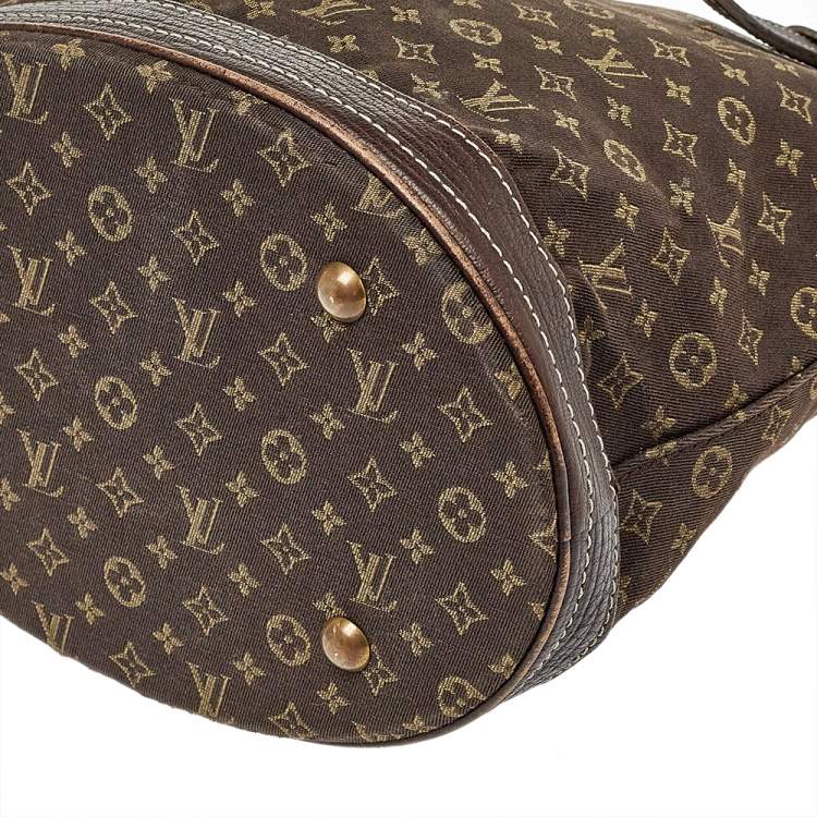 Pre Owned Louis Vuitton Ebene Monogram Mini Lin Canvas Bucket Bag