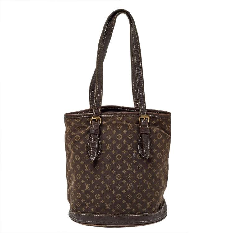 Pre Owned Louis Vuitton Ebene Monogram Mini Lin Canvas Bucket Bag