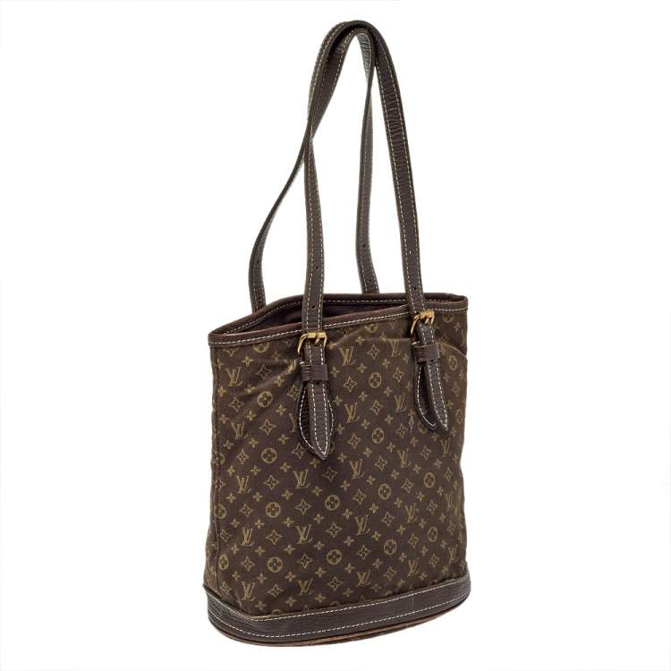 Pre Owned Louis Vuitton Ebene Monogram Mini Lin Canvas Bucket Bag