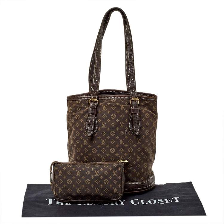 Pre Owned Louis Vuitton Ebene Monogram Mini Lin Canvas Bucket Bag