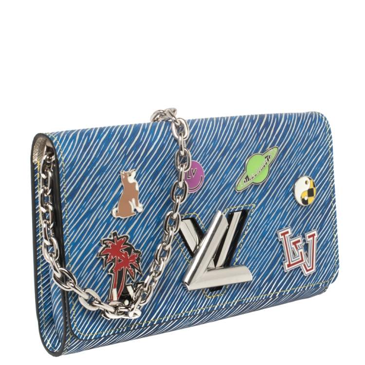 Pre Owned Louis Vuitton Denim Light Epi Leather Twist Limited Edition Wallet On Chain