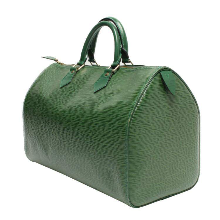 Pre Owned Louis Vuitton Green Leather  Speedy Satchel