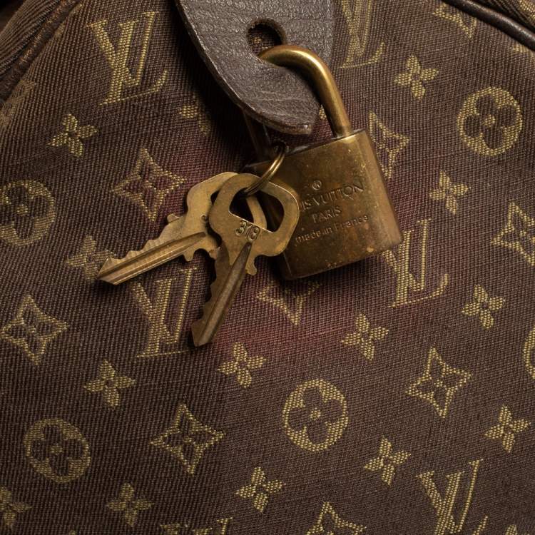 Pre Owned Louis Vuitton Fusain Monogram Mini Lin Canvas Speedy 30 Bag