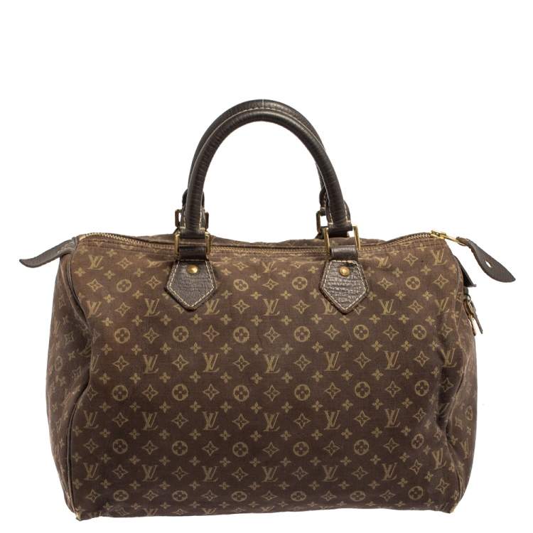 Pre Owned Louis Vuitton Fusain Monogram Mini Lin Canvas Speedy 30 Bag
