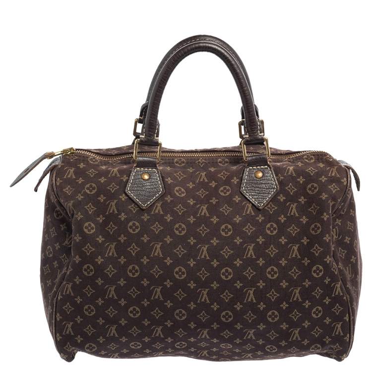 Pre Owned Louis Vuitton Fusain Monogram Mini Lin Canvas Speedy 30 Bag