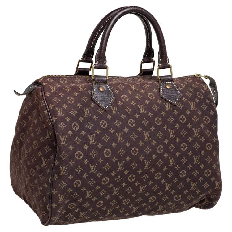 Pre Owned Louis Vuitton Fusain Monogram Mini Lin Canvas Speedy 30 Bag