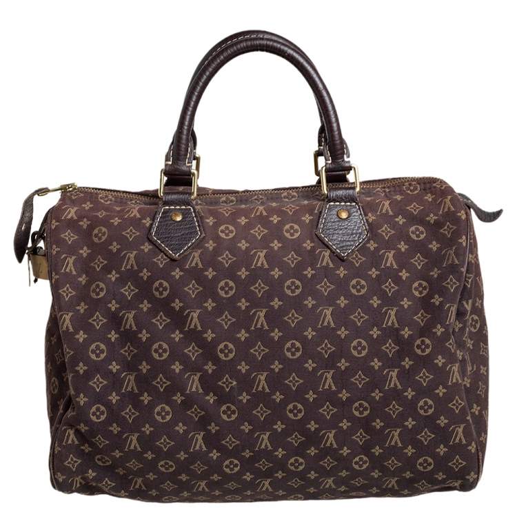 Pre Owned Louis Vuitton Fusain Monogram Mini Lin Canvas Speedy 30 Bag