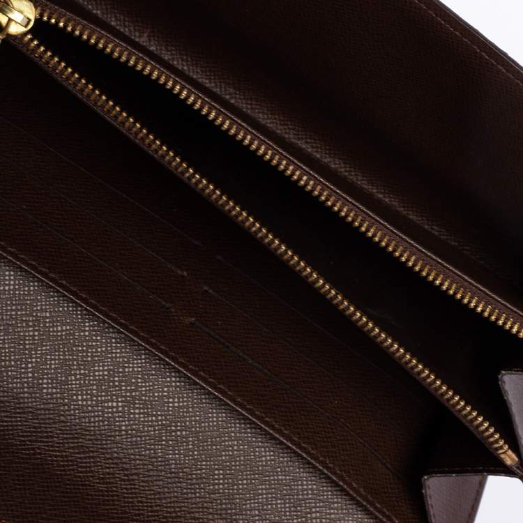 Brown Damier Ebene Coated Canvas & Calfskin Leather Compact Zip Wallet