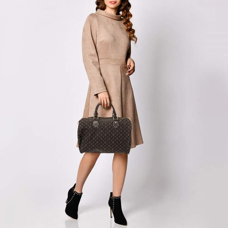 Pre Owned Louis Vuitton Fusain Monogram Canvas Mini Lin Speedy 30 Bag