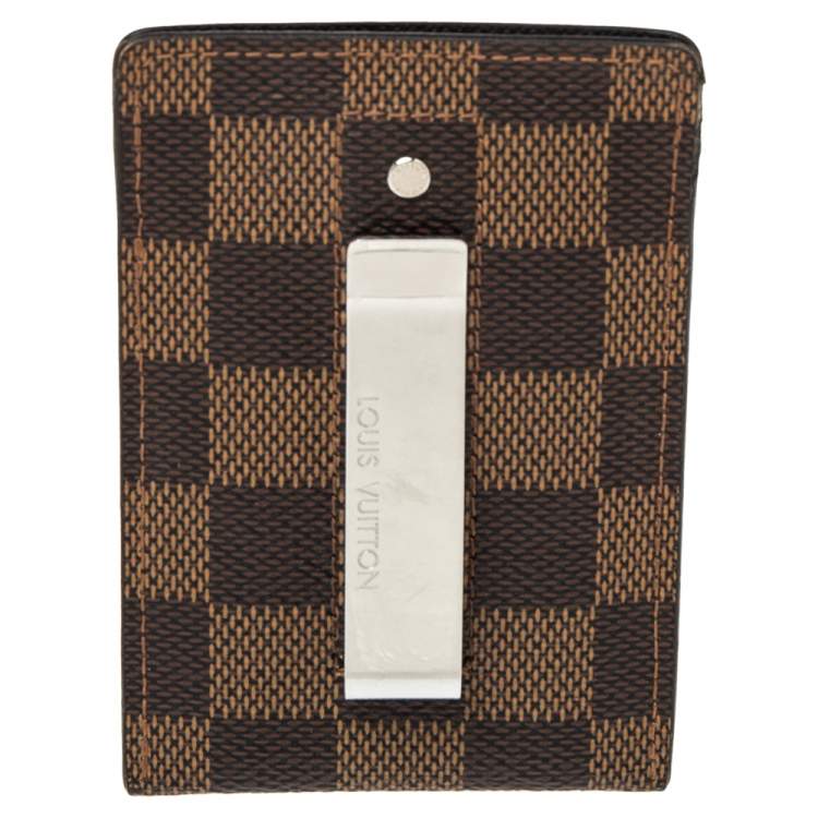 Pre Owned Louis Vuitton Damier Ebene Canvas Pince Money Clip Card Holder