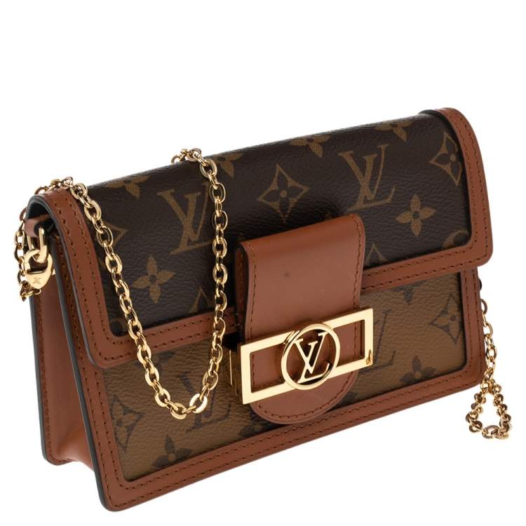 Pre Owned Louis Vuitton Monogram Reverse Canvas Dauphine Wallet on Chain