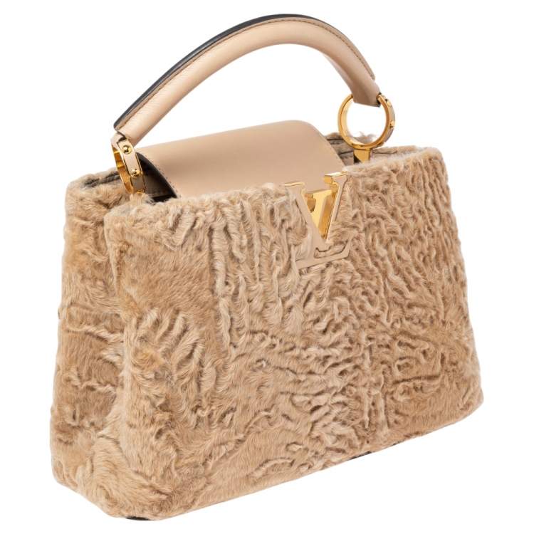 Pre Owned Louis Vuitton Dune Astrakhan and Leather Capucines BB Bag