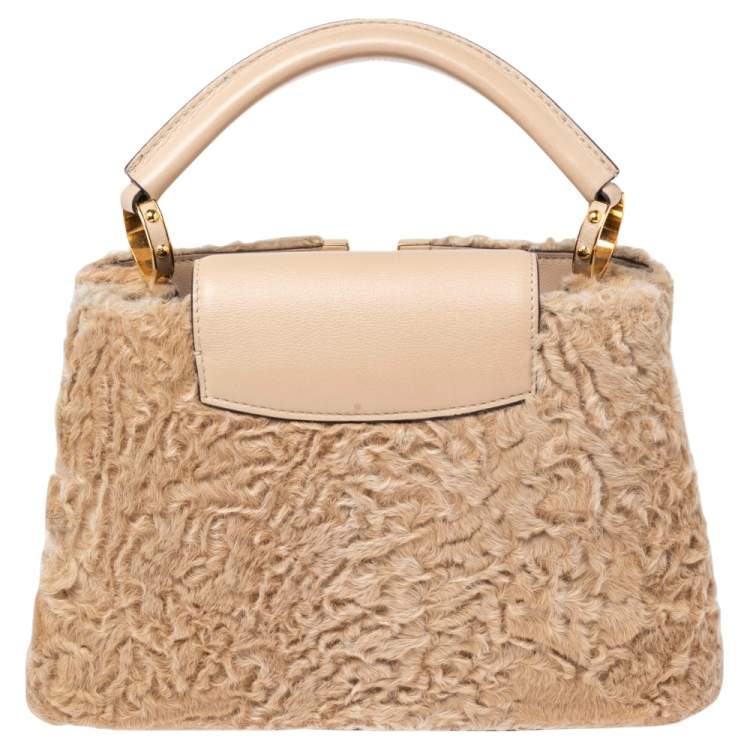 Pre Owned Louis Vuitton Dune Astrakhan and Leather Capucines BB Bag