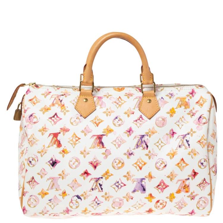 Pre Owned Louis Vuitton Monogram Canvas Watercolor Aquarelle Richard Prince Speedy 35 Bag