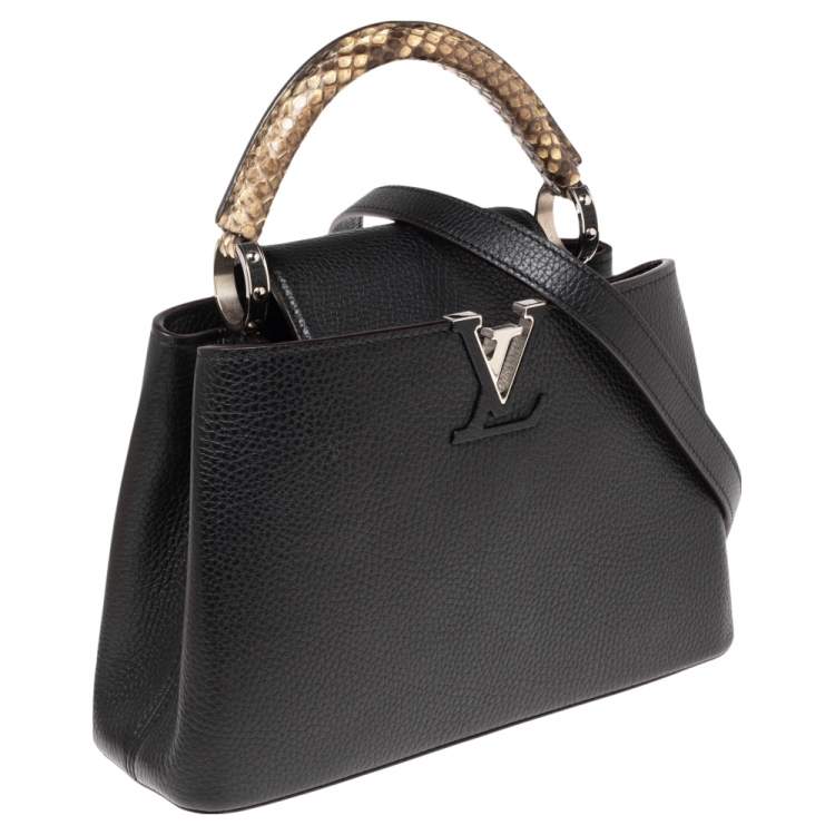 Pre Owned Louis Vuitton Black Leather and Python Capucines BB Bag