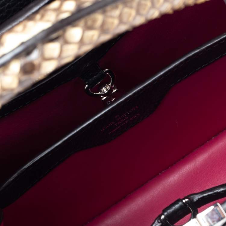 Pre Owned Louis Vuitton Black Leather and Python Capucines BB Bag