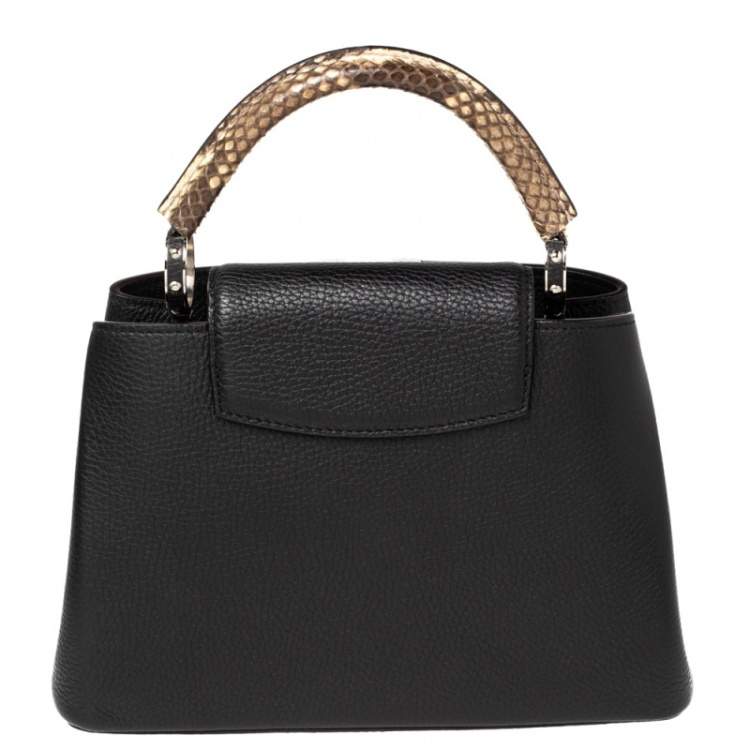 Pre Owned Louis Vuitton Black Leather and Python Capucines BB Bag