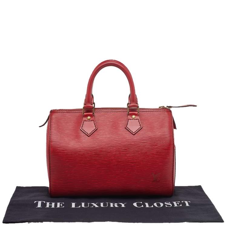 Pre Owned Louis Vuitton Red Leather Epi Speedy 25 Bag