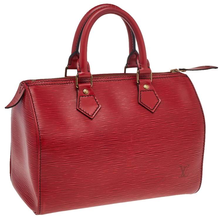 Pre Owned Louis Vuitton Red Leather Epi Speedy 25 Bag