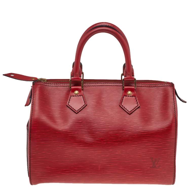 Pre Owned Louis Vuitton Red Leather Epi Speedy 25 Bag
