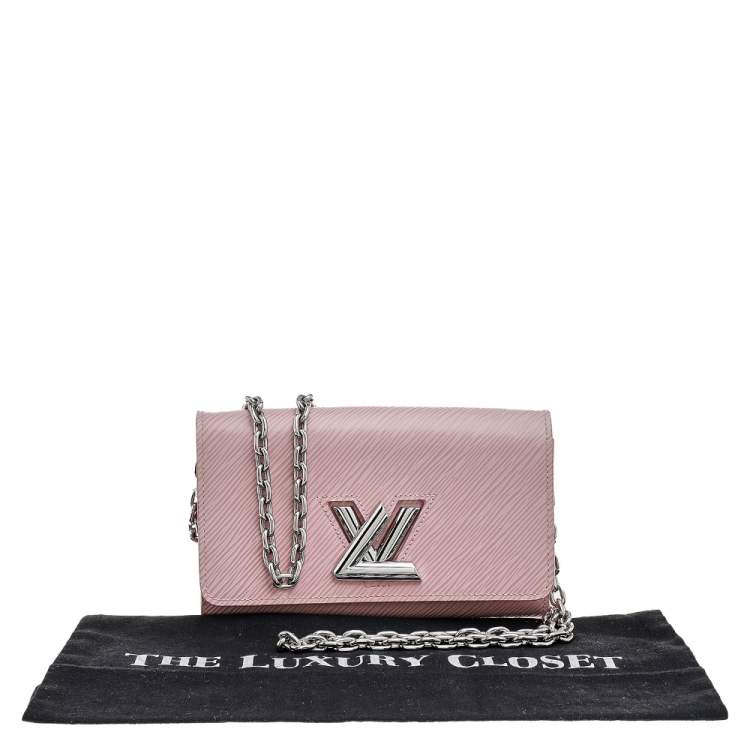 Pre Owned Louis Vuitton Rose Ballerine Epi Leather Twist Wallet On Chain
