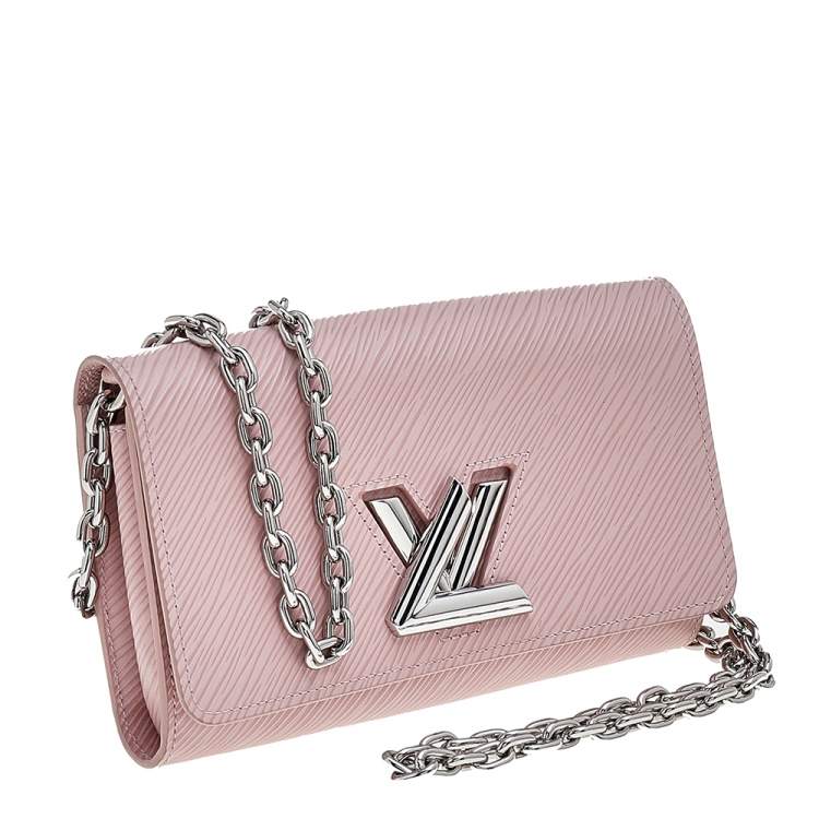 Pre Owned Louis Vuitton Rose Ballerine Epi Leather Twist Wallet On Chain