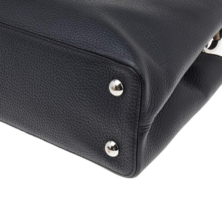 Pre Owned Louis Vuitton Black Leather And Python Capucines PM Bag