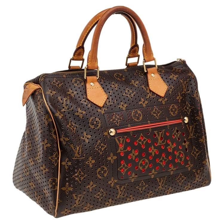 Pre Owned Louis Vuitton Orange Monogram Perforated Canvas Limited Edition Speedy 30 Bag