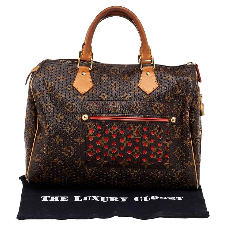 Pre Owned Louis Vuitton Orange Monogram Perforated Canvas Limited Edition Speedy 30 Bag