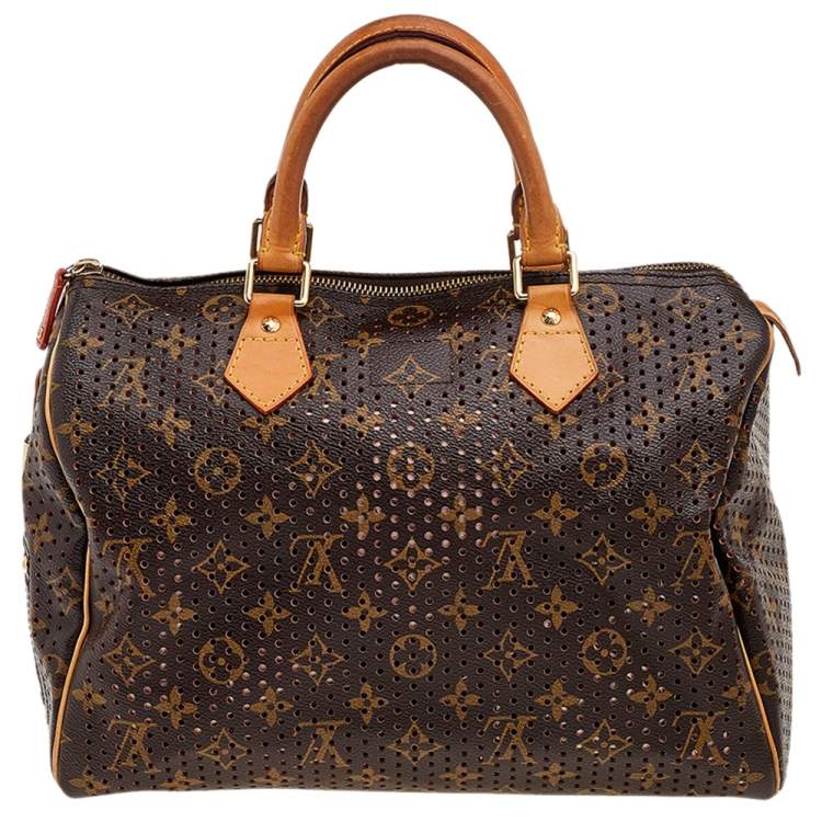 Pre Owned Louis Vuitton Orange Monogram Perforated Canvas Limited Edition Speedy 30 Bag