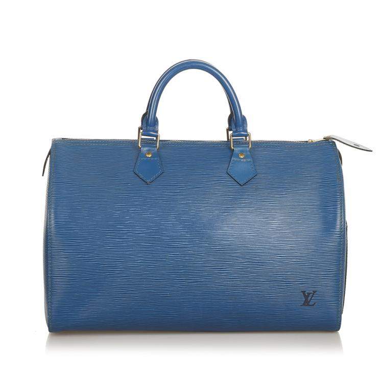 Pre Owned Louis Vuitton Blue Epi Leather Speedy 35 Top Handle Bag