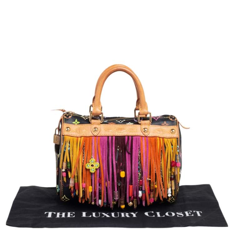 Pre Owned Louis Vuitton Black Monogram Multicolore Canvas Limited Edition Fringe Speedy 25 Bag