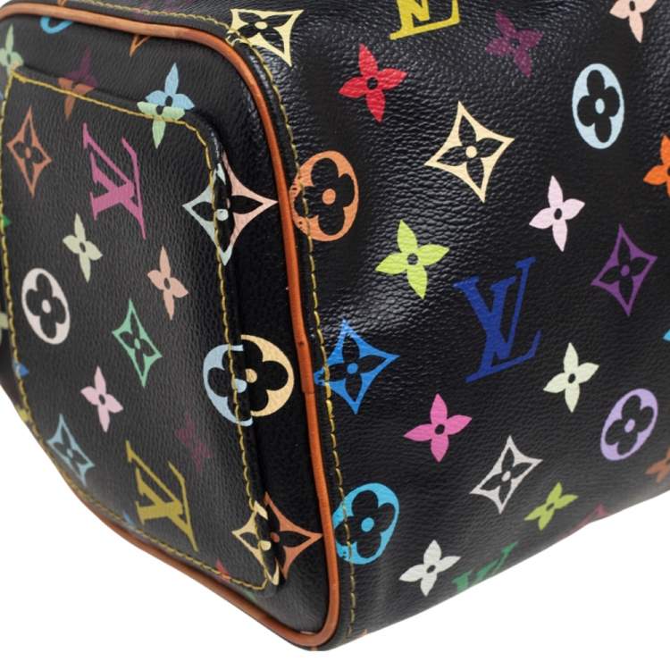 Pre Owned Louis Vuitton Black Monogram Multicolore Canvas Limited Edition Fringe Speedy 25 Bag