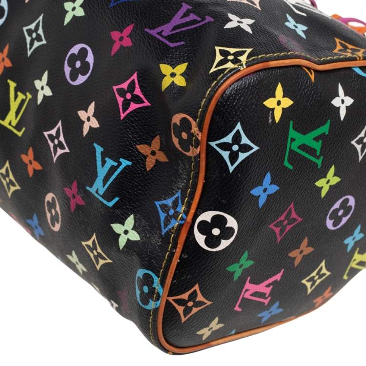 Pre Owned Louis Vuitton Black Monogram Multicolore Canvas Limited Edition Fringe Speedy 25 Bag