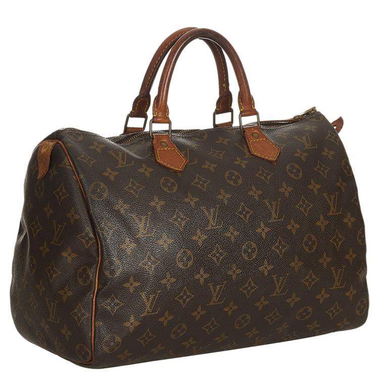 Pre Owned Louis Vuitton Brown Monogram Canvas Speedy 35 Top Handle Bag