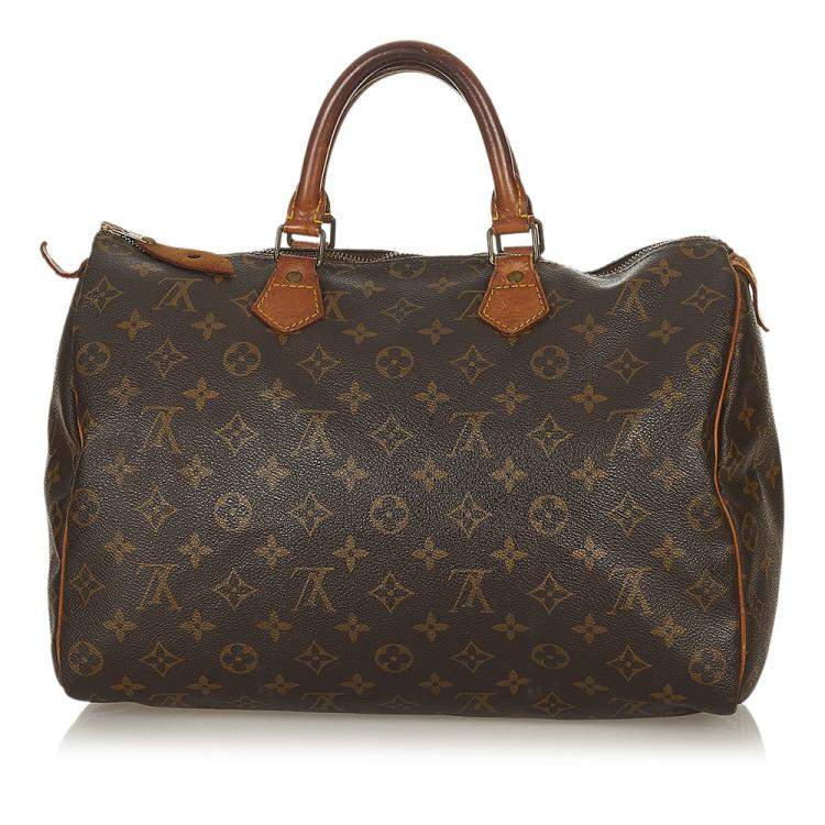 Pre Owned Louis Vuitton Brown Monogram Canvas Speedy 35 Top Handle Bag