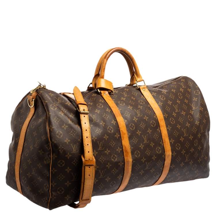 Pre Owned Louis Vuitton Brown Monogram Canvas Keepall Bandouliere 60 Duffel Bag