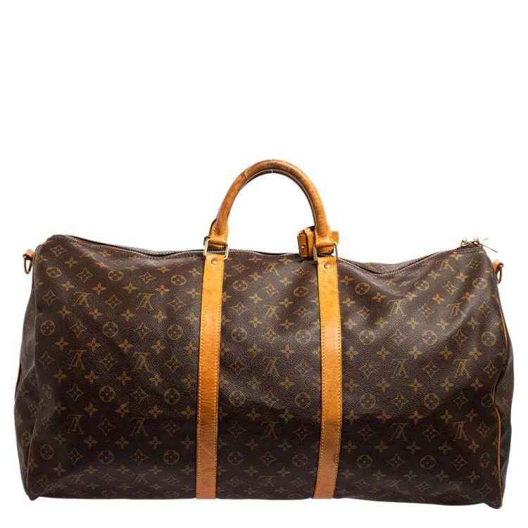 Pre Owned Louis Vuitton Brown Monogram Canvas Keepall Bandouliere 60 Duffel Bag