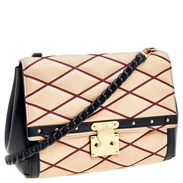 Pre Owned Louis Vuitton Beige/Black Leather Malletage Pochette Flap Bag