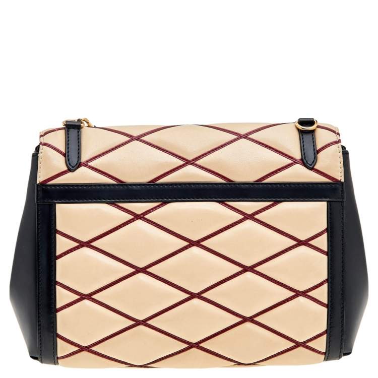 Pre Owned Louis Vuitton Beige/Black Leather Malletage Pochette Flap Bag
